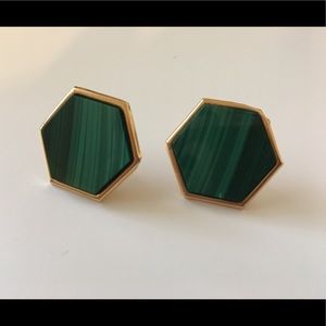 Gold and Green Emerald Octagon Stud Earrings